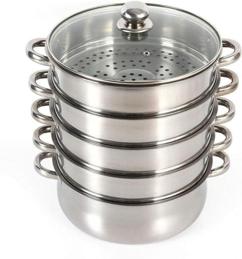 Stoompan 5 Lagen Stoomkoker Keuken Gezond Koken Transparant Deksel Diameter 26cm Zilver