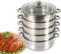 Stoompan 5 Verdiepingen Stoomkoker RVS Gezond Koken Grote Capaciteit 26 cm Diameter Zilver - Thumbnail 1