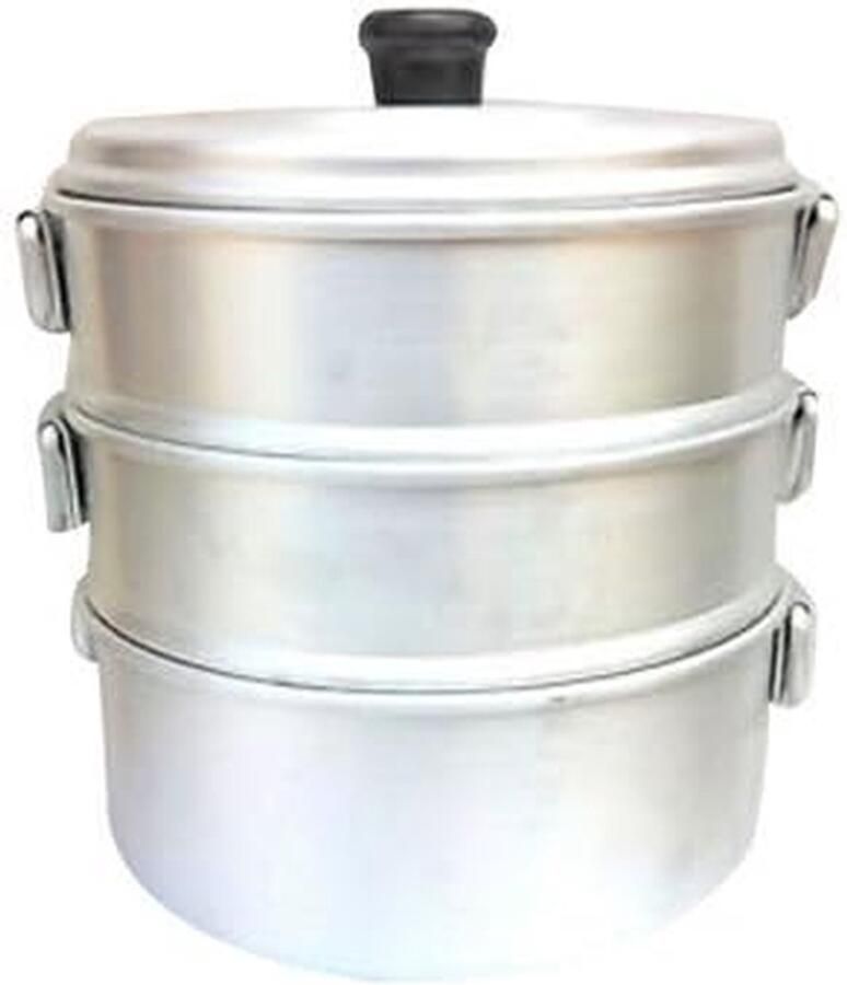 Stoompan Aluminium Stoomkoker Gezond Koken Drie Lagen 20x20x25cm Zilver