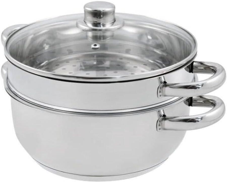 Stoompan met 2 Kookpan stoom Gezond koken Snelle temperatuur 24 cm Zilverkleurig