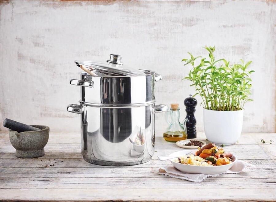 Stoompan Couscouspan Kookpan Stoofpan Gezond Koken 3-in-1 Functionaliteit 12 Liter Zilverkleurig
