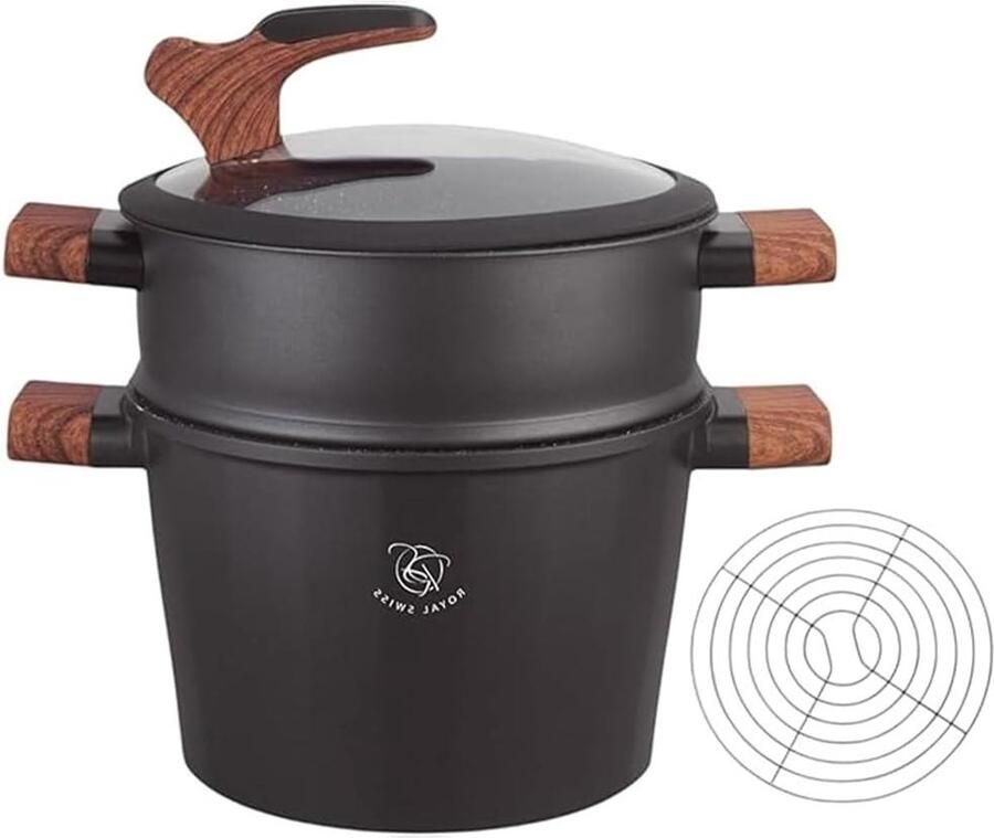 Stoompan Couscouspan Stoomkoker Pan Gezond Koken Multifunctioneel 24 cm 6.5 liter Zilver