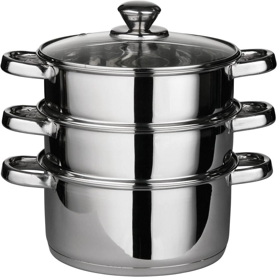 Stoompan Drie Lagen Gezond Koken Roestvrij Staal 22 cm Diameter Zilver