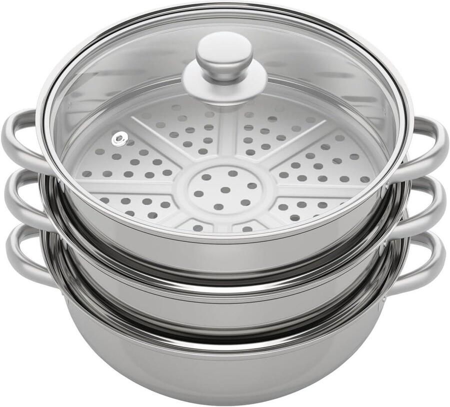 Stoompan Drielaags Kookgerei Gezond Koken Roestvrij Staal 325 cm Zilver