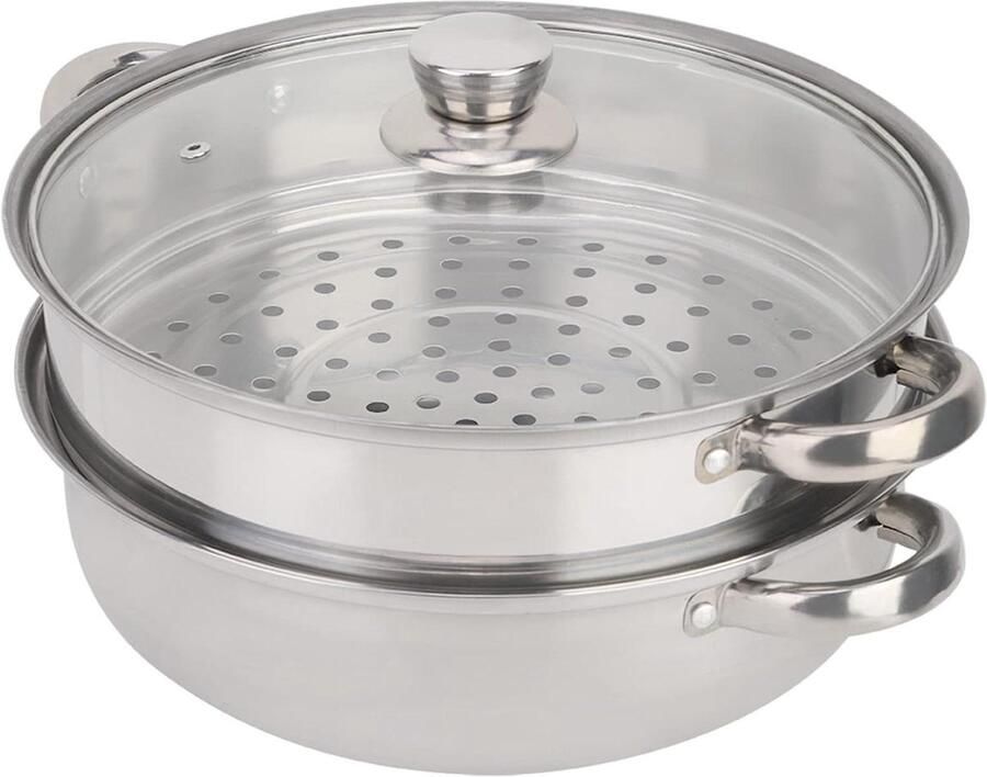 Stoompan Dubbele Laag Kookpan Soep Gezond Koken Voedselkwaliteit Roestvrij Staal 29 cm Zilverkleurig