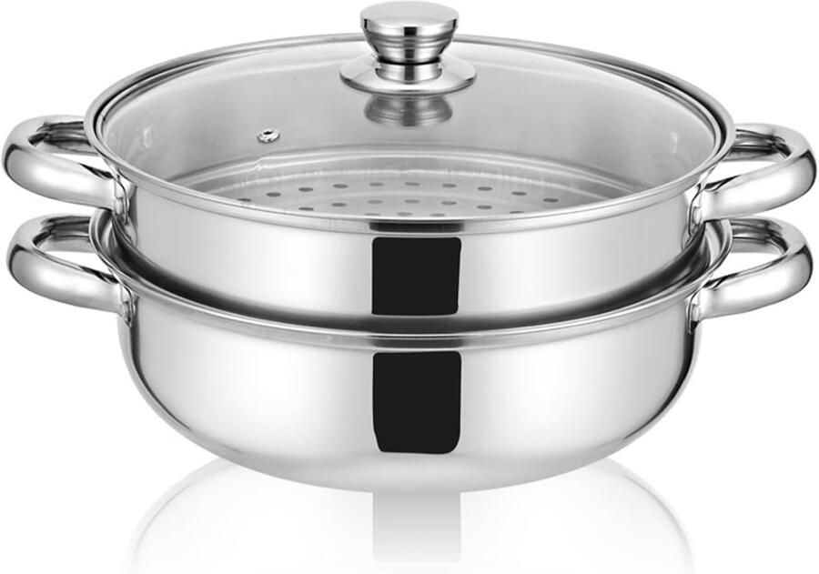 Stoompan Dubbellaags Keuken Kookgerei Gezond Koken Geschikt Alle Warmtebronnen 29x24x13 cm Zilver