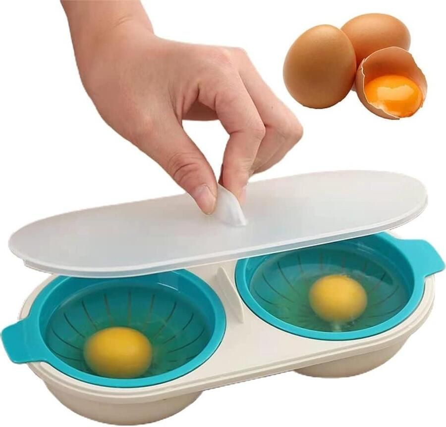 Stoompan Eieren Eierkoker Magnetron Snel Ontbijt Gezonde Kookmethode 24 cm Diameter Turkoois