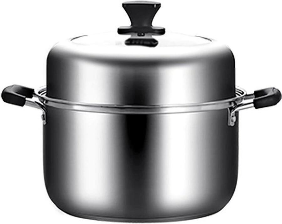 Stoompan en soeppan Kookpan Gezond koken Drielaagse bodem 24cm Zilverkleurig