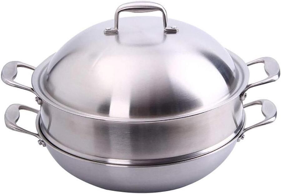 Stoompan Enkele laag 2-laags RVS Stoompan Kookpan Soeppan Meerlaagse boiler Keuken Huishoudelijke stoomset Stoomkoker Koken(Zilver 32cm)