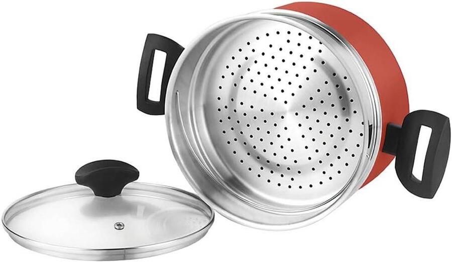 Stoompan Gietaluminium Pan Gezond Koken Dubbele Antiaanbaklaag 20 cm Rood