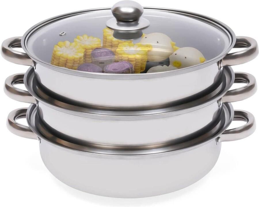 Stoompan Groentestomer Gezond Koken Roestvrij Staal 28 cm Zilver