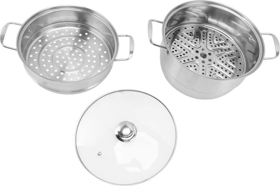 Stoompan Grote Capaciteit Multifunctionele Kookpan Gezond Koken Roestvrij Staal Glas 28 cm Diameter