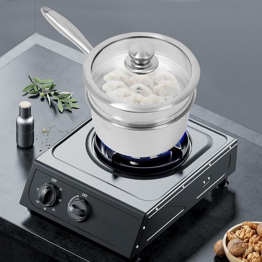 Stoompan Roestvrijstaal Soeppan Inductie Gezond Koken Twee Niveaus 16 cm Zilver