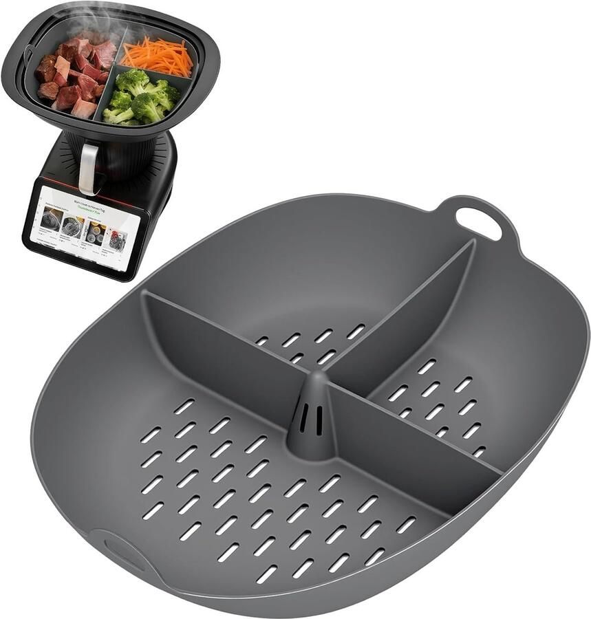 Stoompan Inzetstuk Siliconen Bakvorm Gezond Koken Drie Partities 17.9 x 16.5 cm Grijs