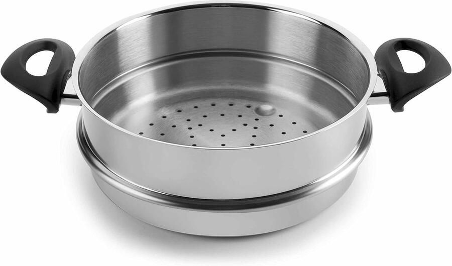 Stoompan Kookpan Gezond Koken Drievoudige Bodem 24 cm Zilverkleurig