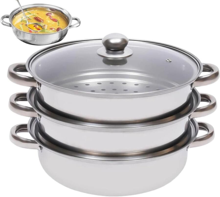 Stoompan Kookpan Gezond Koken Stapelbaar Ontwerp 255 cm