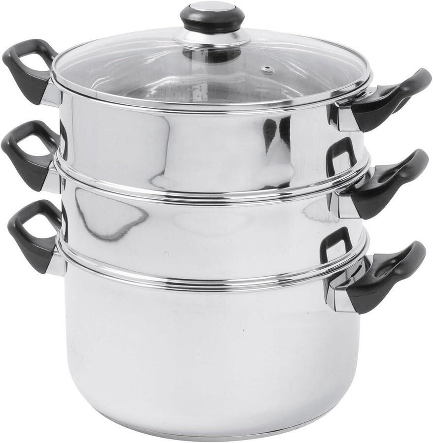 Stoompan Kookpan met stoominzet Gezond Koken Drievoudige Inzet 24 cm Zilverkleurig