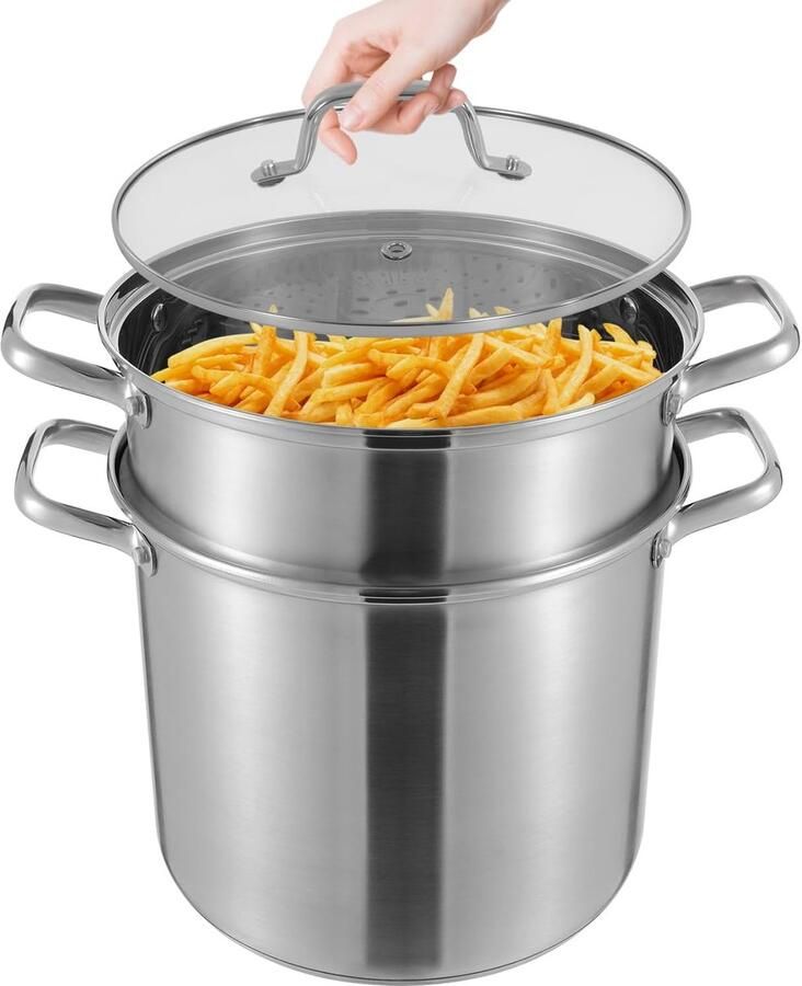 Stoompan Kookpan Roestvrij Staal Pan Gezond Koken Inclusief Frituurmand 28 cm 8 Liter Zilver