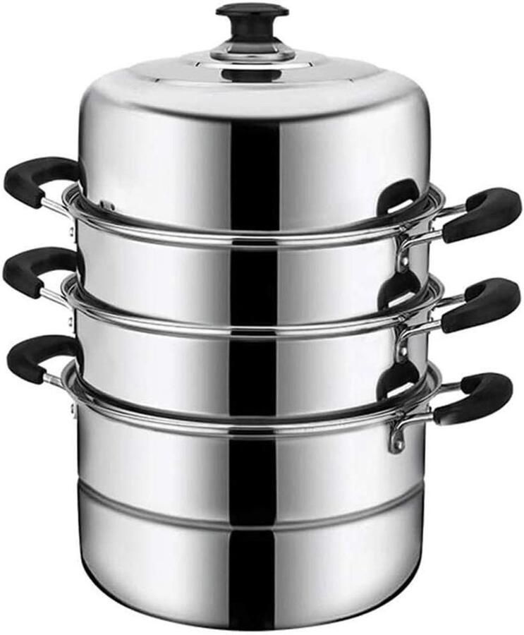 Stoompan Kookpan Stomer Gezond Koken Roestvrij Staal 30CM Zilverkleurig