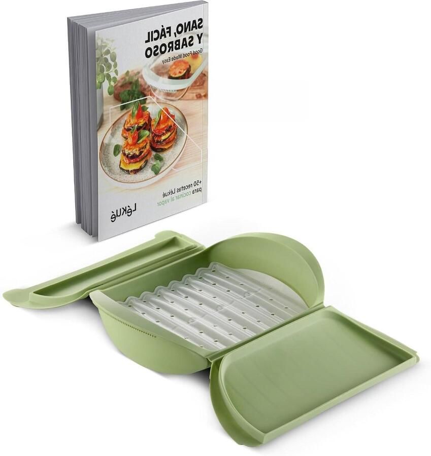 Stoompan Magnetron Siliconen Stomer Gezond Koken Met Dienblad 1400 ml Groen