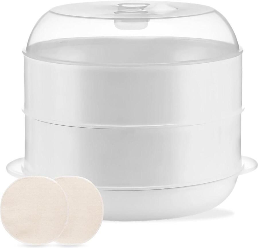 Stoompan Magnetron Stoomkoker Gezond Koken Twee Kookbakken 4 Liter Wit