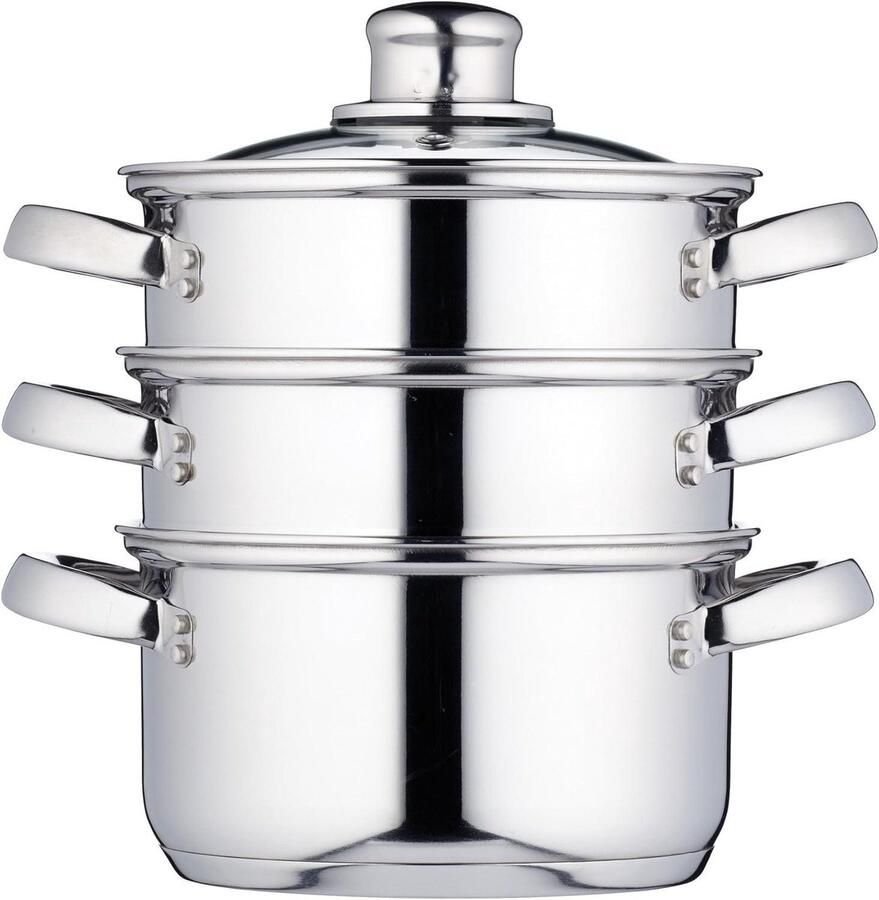 Stoompan met 3 Lagen Stoomkoker Groente Pan Gezond Koken Roestvrij Staal 22 cm Zilver