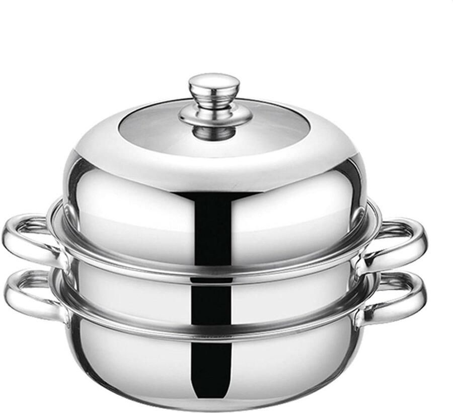 Stoompan met 3 niveaus Stapelbare kookpotten Gezond koken Roestvrijstalen constructie 29 x 28.2 x 11.6 cm