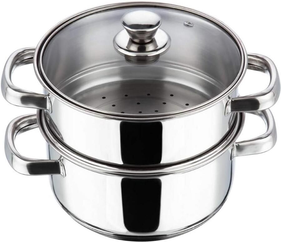 Stoompan met Deksel Kookpan Gezond Koken Dubbele Laag 20 cm Zilver
