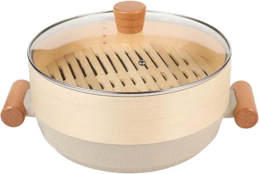 Stoompan met Deksel Kookpan Groente Gezond Koken Dubbele Laag 24 cm Zilver