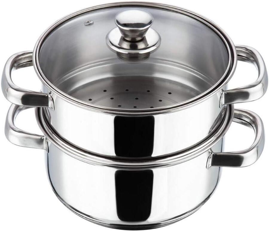 Stoompan met Deksel Kookpan Stomer Gezond Koken Hittebestendige Handgrepen 20 cm Diameter Zilverkleurig