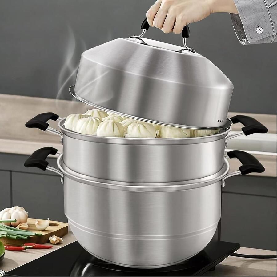 Stoompan met deksel Kookpan stomer Gezond koken Roestvrij staal 36 cm Zilver