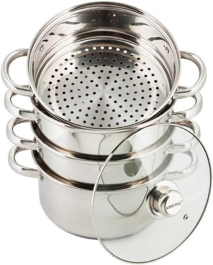Stoompan met deksel Stoofpan Gezond Koken Niet-gecoat 20 cm Zilverkleurig