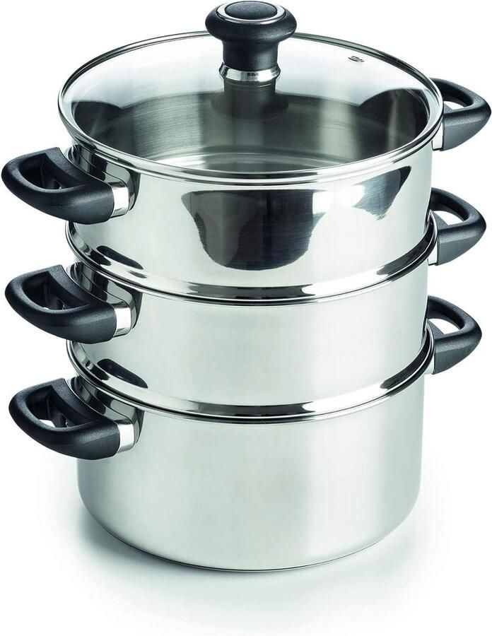 Stoompan met deksel Stoominzet RVS Gezond Koken Energiebesparend Koken 24 cm Zilverkleurig