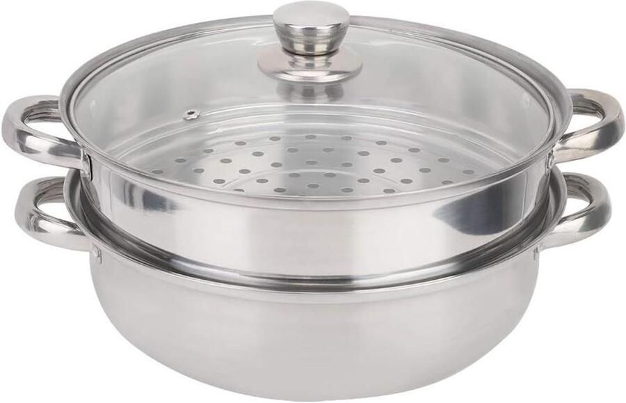 Stoompan Met Deksel Stoomkoker Gezond Koken Dubbele Laag Ontwerp 27 cm Zilverkleurig