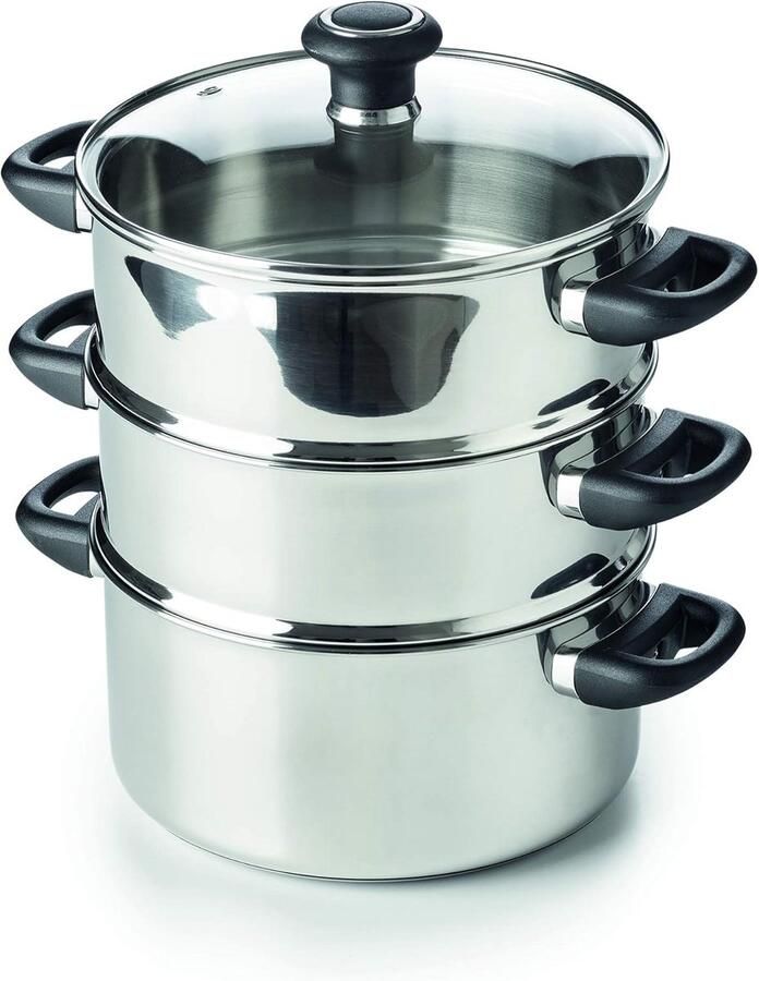 Stoompan met Deksel Stoomkoker Gezond Koken Roestvrij Staal 20 cm Zilver
