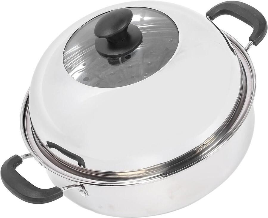 Stoompan met Deksel Stoomkoker Kookgerei Gezond Koken Roestvrij Staal 32 cm Zilver