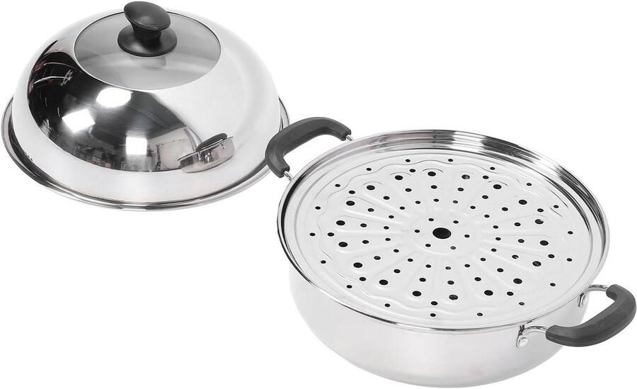 Stoompan met deksel Stoomkoker kookgerei Gezond koken Verdikt dubbelwandig 32 cm diameter Zilverkleurig