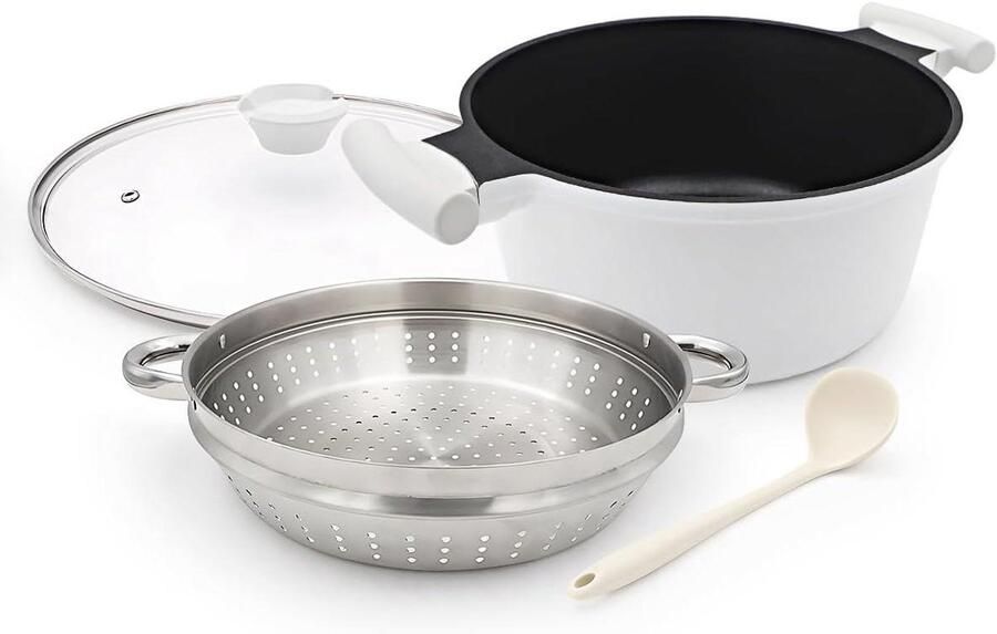 Stoompan met deksel Stoomkoker Pan Gezond Koken PTFE en PFAS-vrij 7 liter Zwart