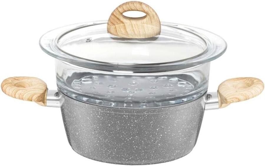 Stoompan met inzet Kookpan met deksel Gezond koken Gelijkmatige warmteverdeling 20 cm Bruin grijs