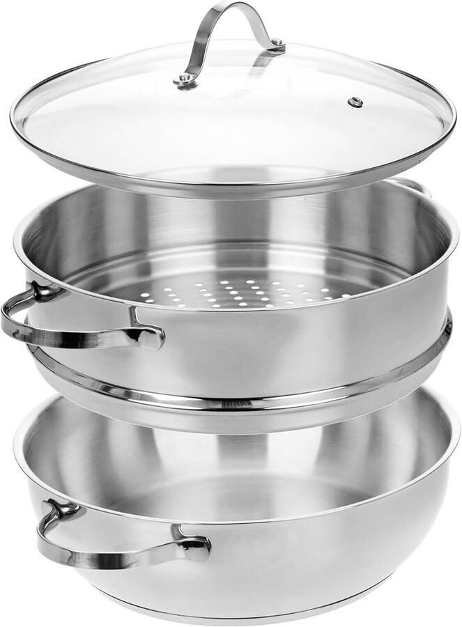 Stoompan met inzet Stoomkoker groenten Gezond koken Voor alle warmtebronnen 28 cm diameter Zilver