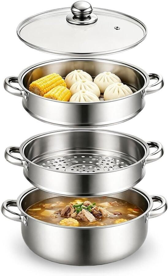 Stoompan met inzet Stoomkoker roestvrij staal Gezond koken Veelzijdig te gebruiken 28 cm Zilver