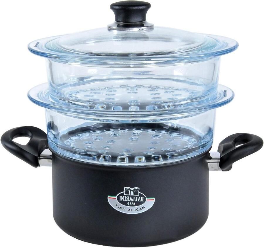 Stoompan met Inzetstukken Stoomkoker Pan Gezond Koken Gelijk Garen 20 cm Zwart