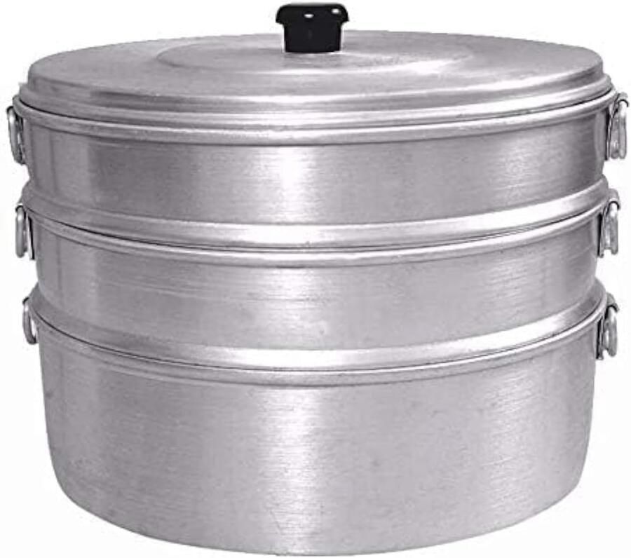 Stoompan met Lagen Dampkoker Keuken Gezond Koken Gelijkmatige Warmte 3 Liter Capaciteit Zilverkleurig