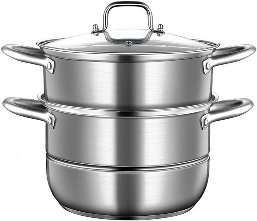 Stoompan met lagen Kookpan Gezond koken Inductie geschikt 295 cm diameter Zilverkleurig