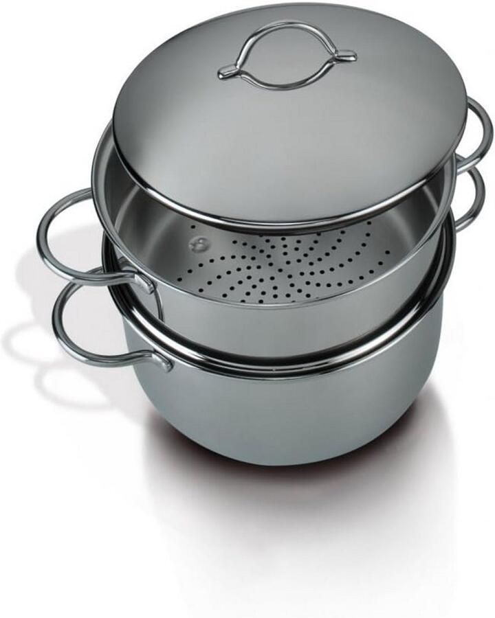 Stoompan met mand Kookpan stomer Gezond koken Roestvrij staal 18 10 Ø 24 cm 45 liter Zilverkleurig
