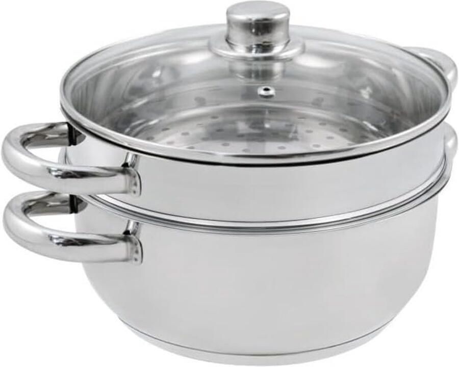 Stoompan met Pan Kookset Gezond Koken Snelle Temperatuur 24 cm Zilverkleurig
