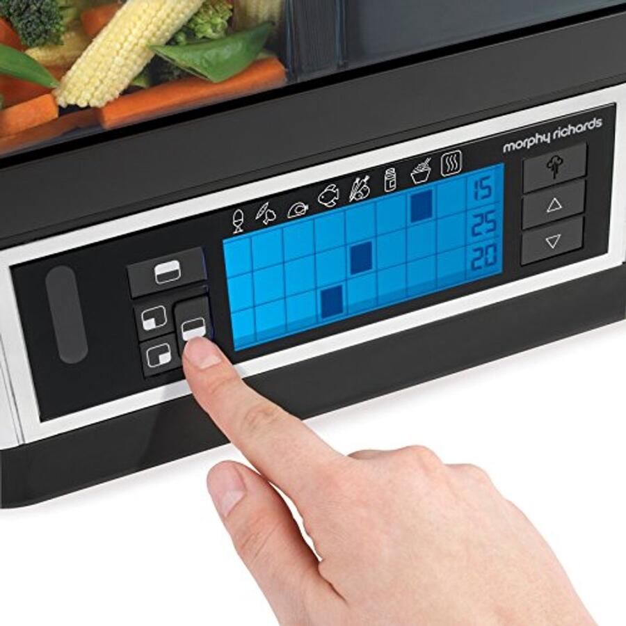 Stoompan met slimme timer voor gelijktijdig koken van ingrediënten