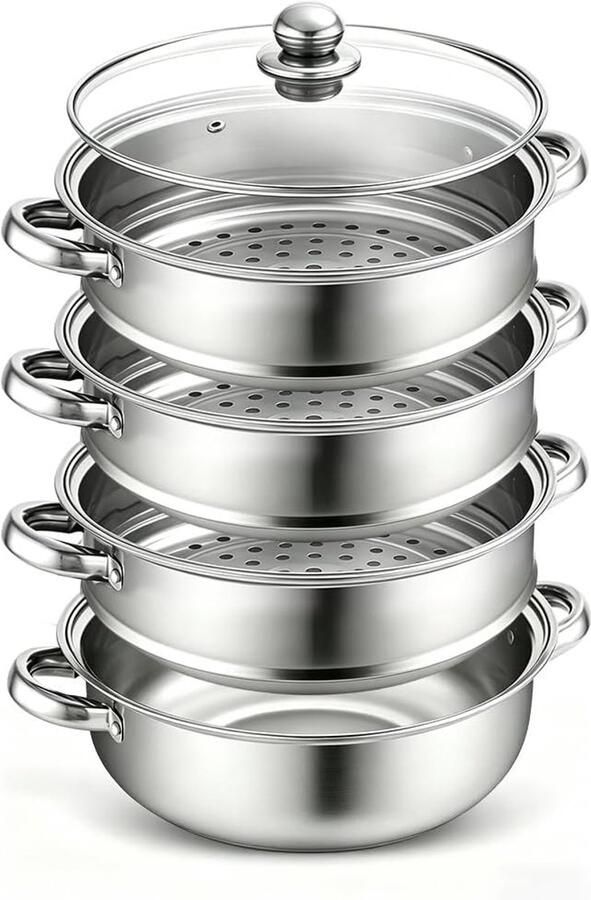 Stoompan met Stoominzet Roestvrij Staal 28 cm Multifunctionele Stoompan met Doorzichtig Deksel Voor Alle Warmtebronnen