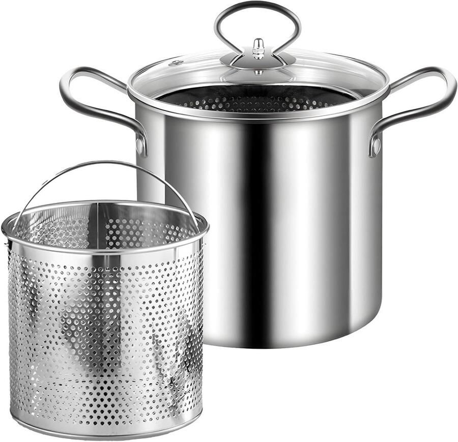 Stoompan met Zeef Kookpan Groenten Gezond Koken Roestvrij Staal 6.3 Inch Zilver