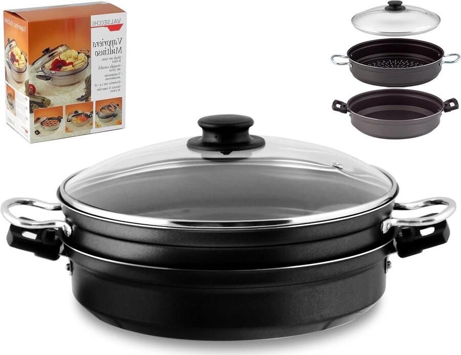 Stoompan Multifunctioneel Gezonde Kookpan Gezond Koken Behoud Voedingsstoffen 28 cm Zilver